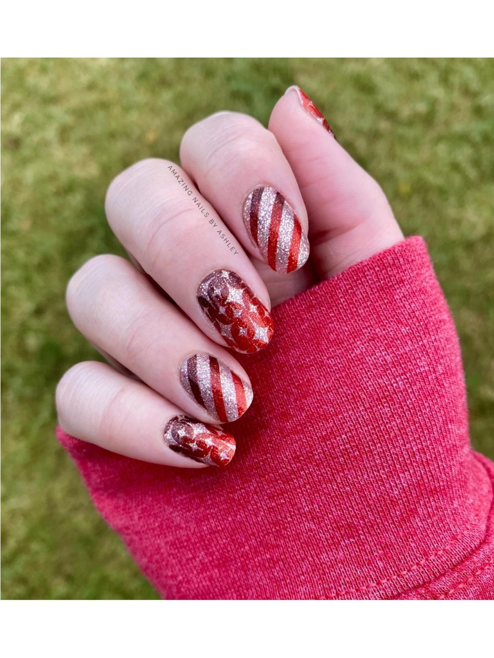 Red Glitter Holiday Nail Wraps – Striped & Star Design Color Street Wrap it Up